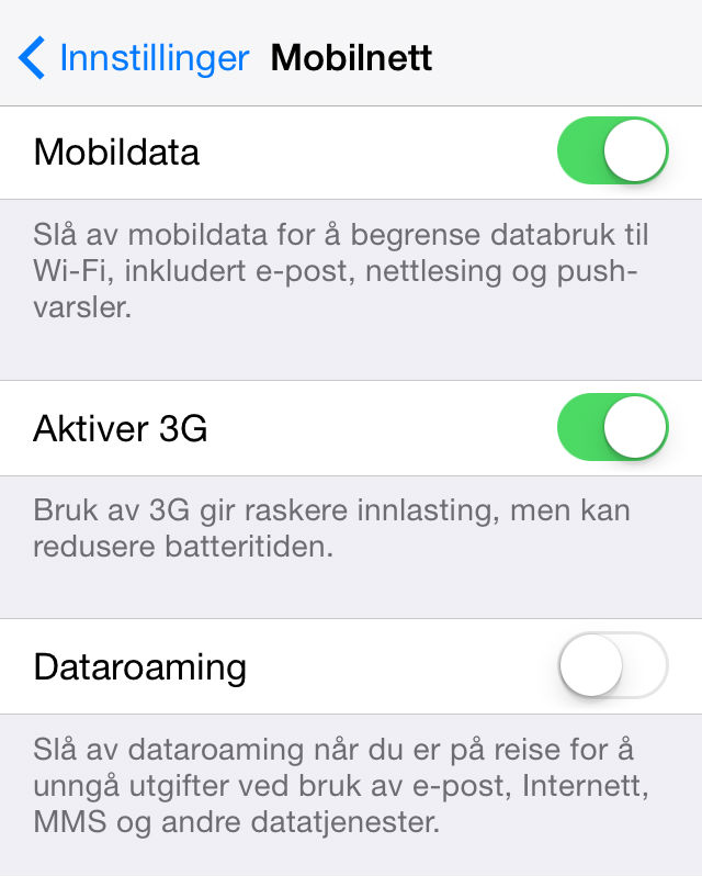 Slå av dataroaming på iPhone